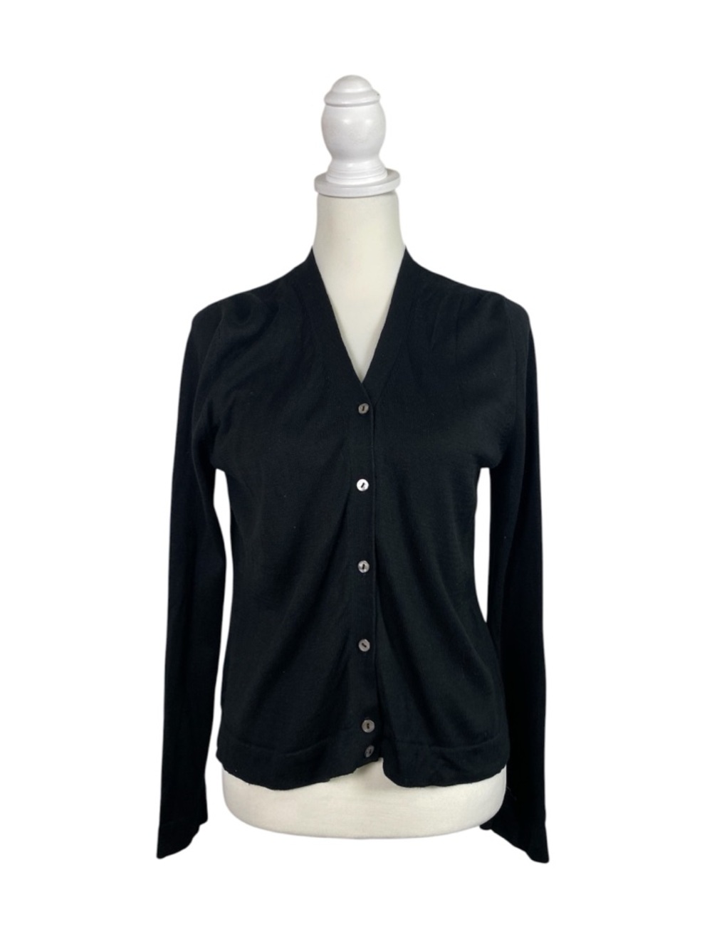 City Silk Knitwear Cardigan Black Silk Blend Button Front Classic Minimalist